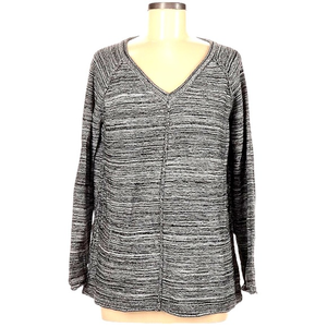 525 America M grey marl 100% cotton long sleeve raw hem v neck‎ sweater